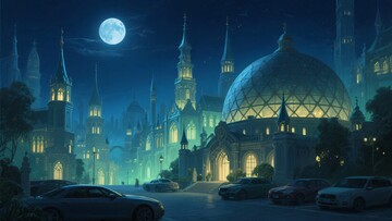 月夜下的奇幻城堡景观524