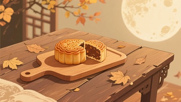 中式木桌上的美味月饼350