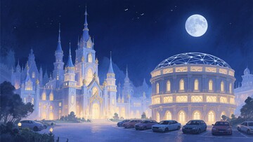 月夜下的梦幻城堡与建筑436