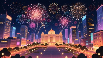 城市烟花夜景插画066