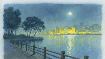 月夜下的城市河畔风景688