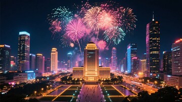 城市夜空绽放绚烂烟花景象268