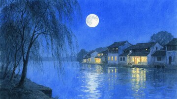 月夜下的水乡静谧景象006