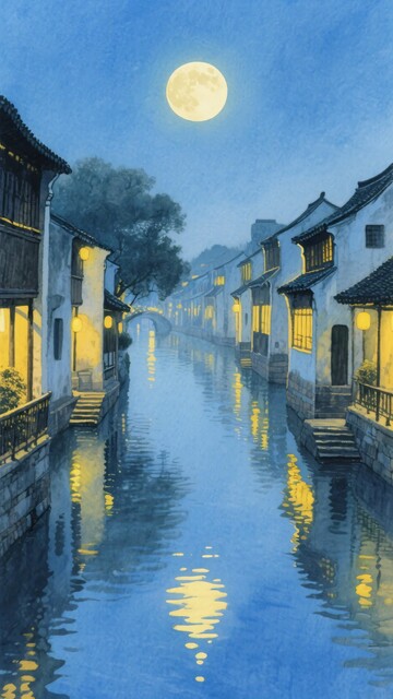 月夜下的江南水乡景致919