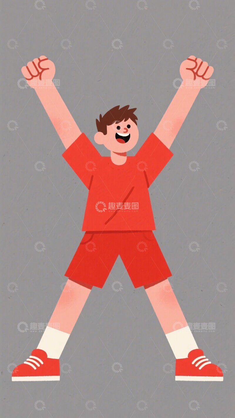 高清大图下载【趣麦麦图】欢呼庆祝的红衣男孩097