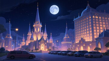 月夜下的梦幻城堡与建筑623