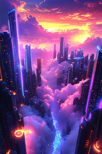 梦幻科幻风格城市云端景象465