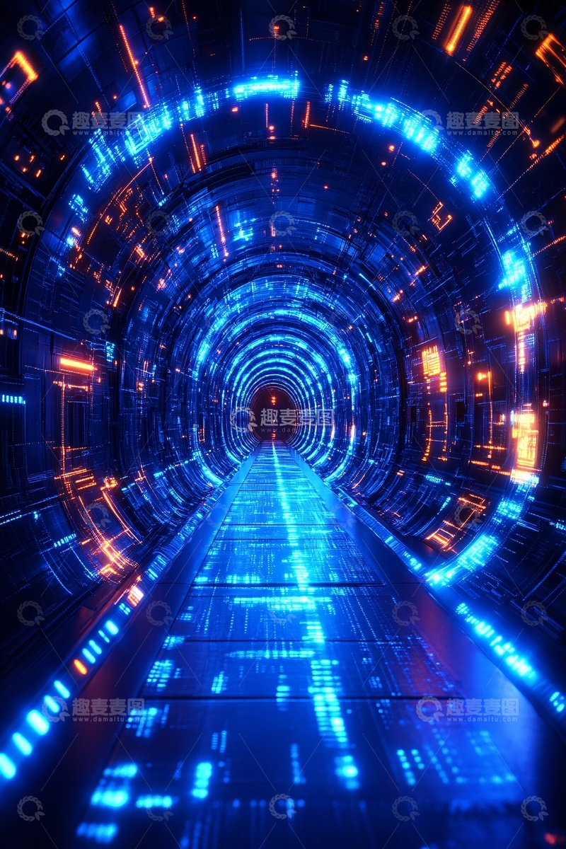高清大图下载【趣麦麦图】-科幻感数字隧道场景992