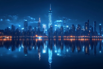 城市夜景与湖面倒影203