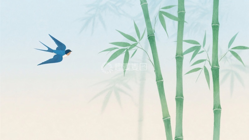 高清大图下载【趣麦麦图】-飞鸟与翠竹插画095