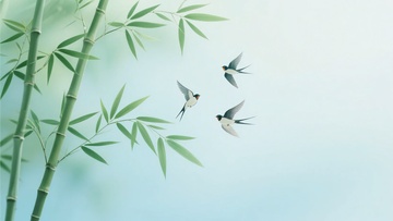 翠竹间飞燕图482