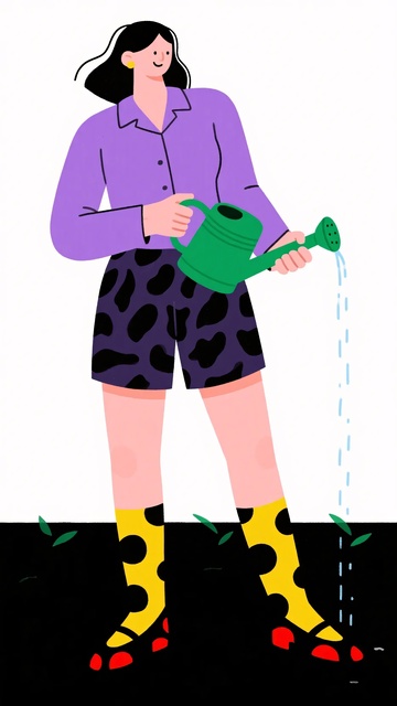 女子手持喷壶浇水插画335
