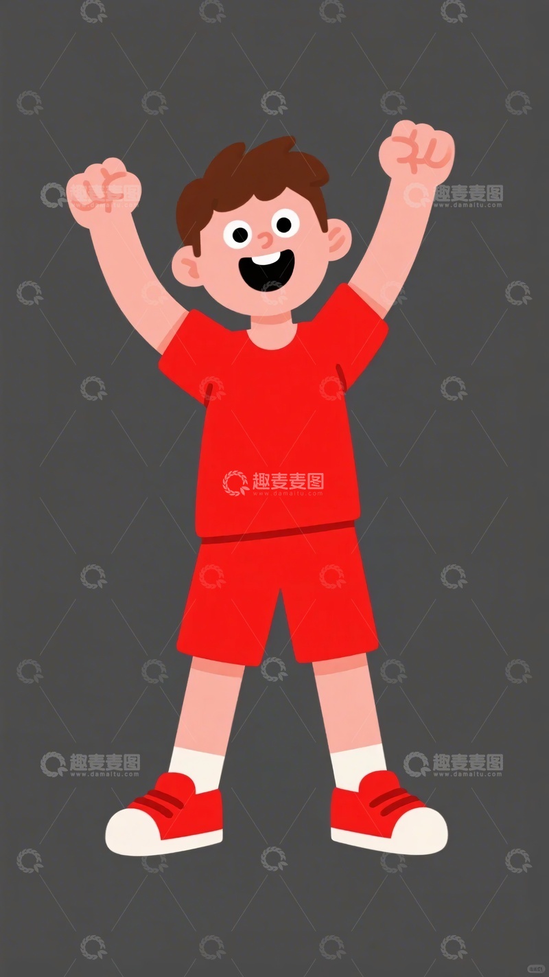 高清大图下载【趣麦麦图】穿红衣欢呼的卡通小男孩084