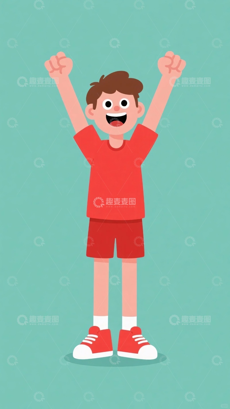高清大图下载【趣麦麦图】欢呼的红衣小男孩插画516