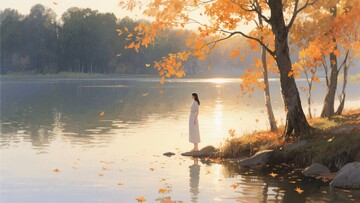 湖畔女子赏秋景846