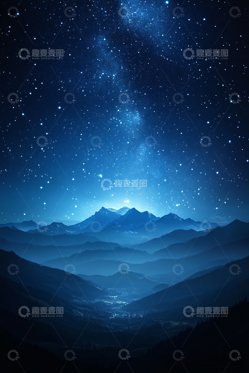 高清大图下载【趣麦麦图】-夜空下的山峦星空美景938