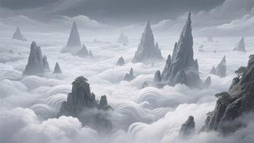 云海中的奇幻山峰景观343