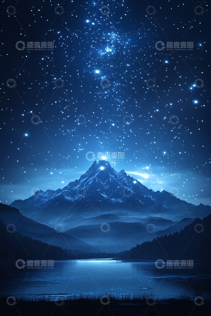 高清大图下载【趣麦麦图】星空下的巍峨雪山湖泊052