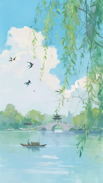 春日湖畔泛舟风景图030