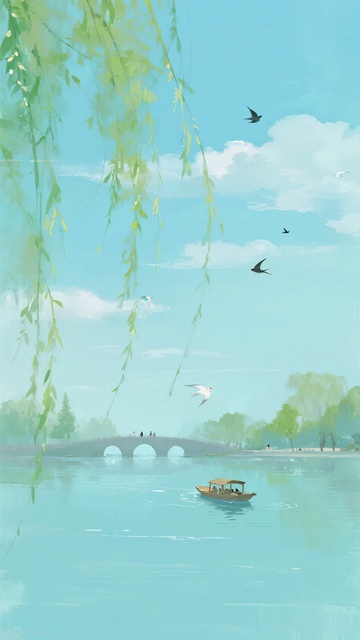 春日湖景插画230