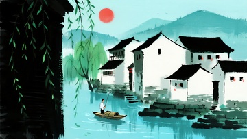中式水乡插画风景图632
