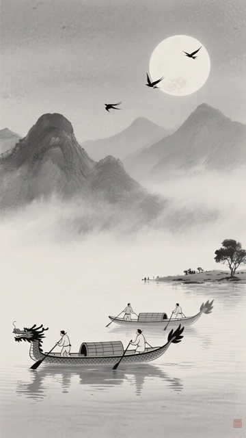 月夜江上龙舟图155