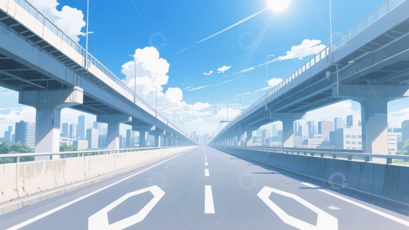 高清大图下载【趣麦麦图】-城市高架道路风景插画202