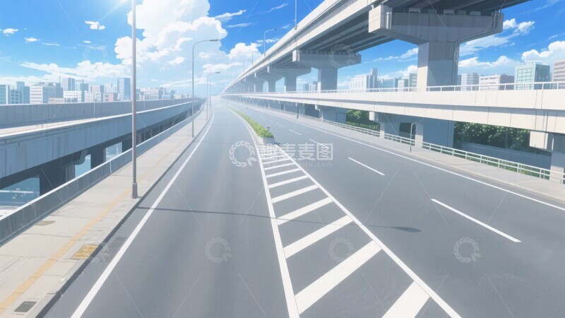 高清大图下载【趣麦麦图】-空旷公路与高架桥风景图548