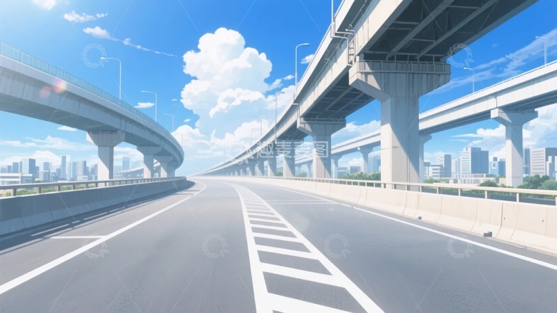 高清大图下载【趣麦麦图】-城市高架桥与宽阔道路景象972