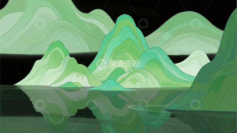 高清大图下载【趣麦麦图】-青绿山水插画风景700