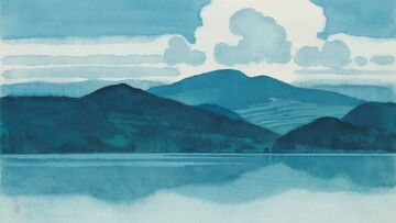 山水湖泊插画风景788