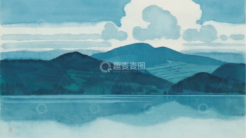 高清大图下载【趣麦麦图】山水湖泊插画风景788