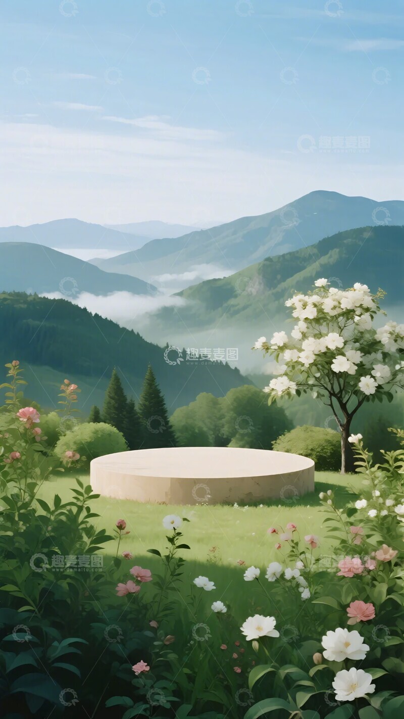 高清大图下载【趣麦麦图】-山间花草环绕的圆形平台景观033