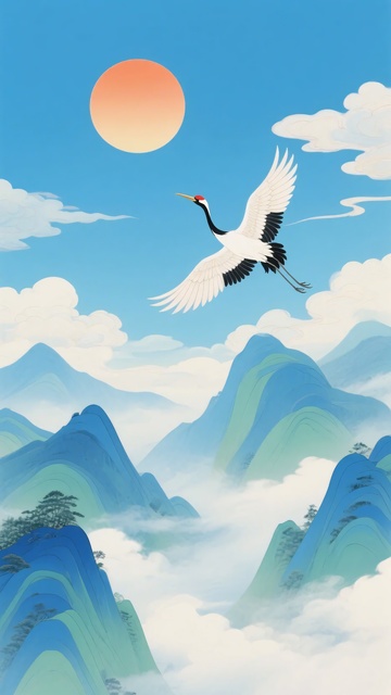 仙鹤翱翔于山水之间086
