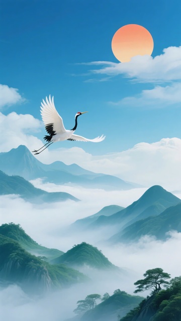 仙鹤翱翔于山水朝阳间849