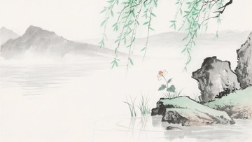 水墨风山水垂柳图222