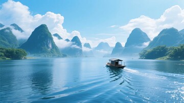 江上孤舟行山水入画景173