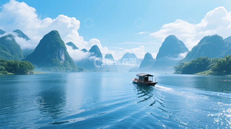 高清大图下载【趣麦麦图】-江上孤舟行山水入画景173
