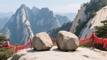 山间巨石与祈福红绸景观645