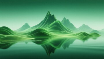 绿色山峦与平静湖水风景图730
