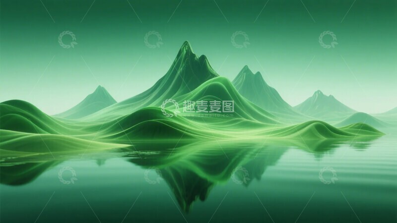 高清大图下载【趣麦麦图】绿色山峦与平静湖水风景图730