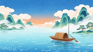 江上小船山水插画251