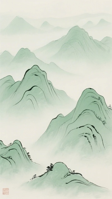 水墨风格青绿群山插画364