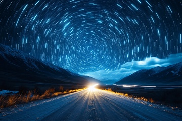 夜空星轨下的道路景象023
