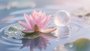 水中绽放的粉色睡莲与气泡710