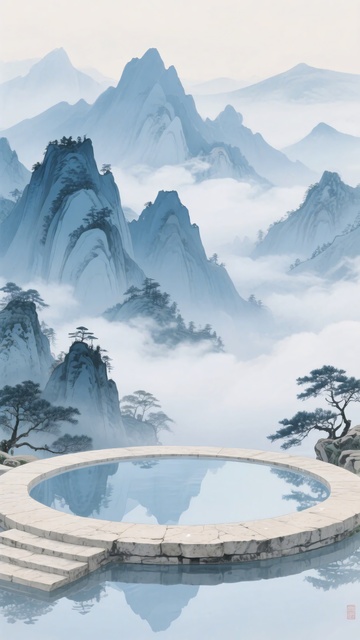 山水间的圆形池景408