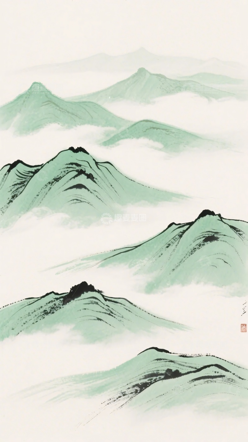 高清大图下载【趣麦麦图】-水墨风格青绿山水图083