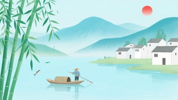 江上竹边的悠然垂钓场景220
