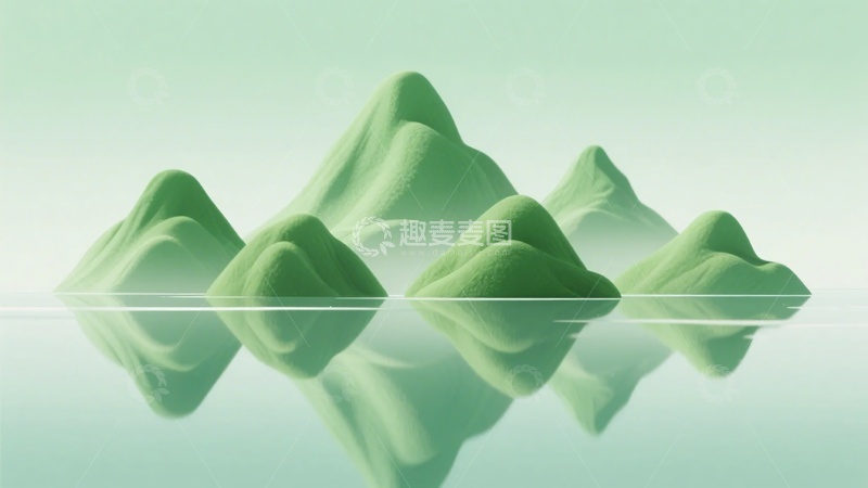 高清大图下载【趣麦麦图】-清新绿色山峦倒影插画683