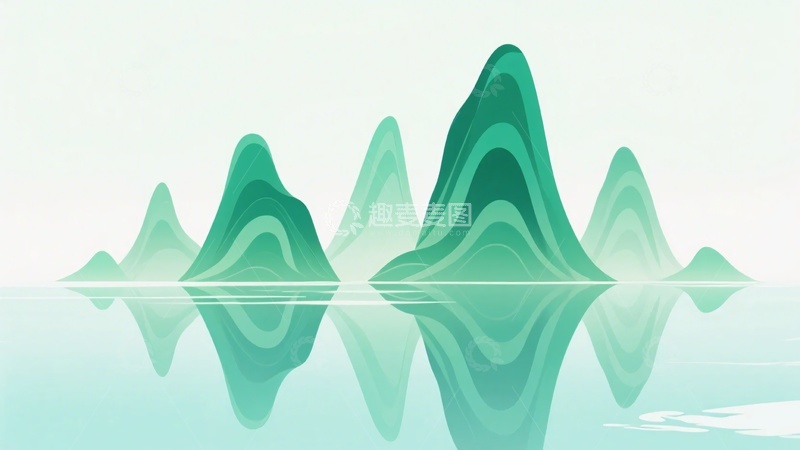 高清大图下载【趣麦麦图】-水墨风青绿山水插画659